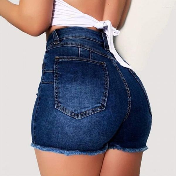 Kadın şortları yırtık denim sıska kalçalar streç bacak uzunluğu sıkı kısa pantolonlar kadın