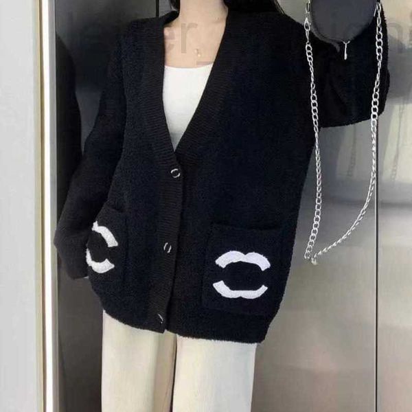 Giacche da donna firmate 23ss maglione cardigan giacca autunno inverno nuova doppia tasca colore a contrasto doppia lettera C grano caldo donna