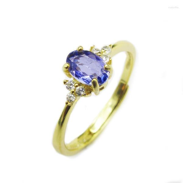 Anelli a grappolo LANZYO Argento 925 Tanzanite blu Gioielli naturali alla moda Stile semplice Aperto Fine all'ingrosso J040601agts