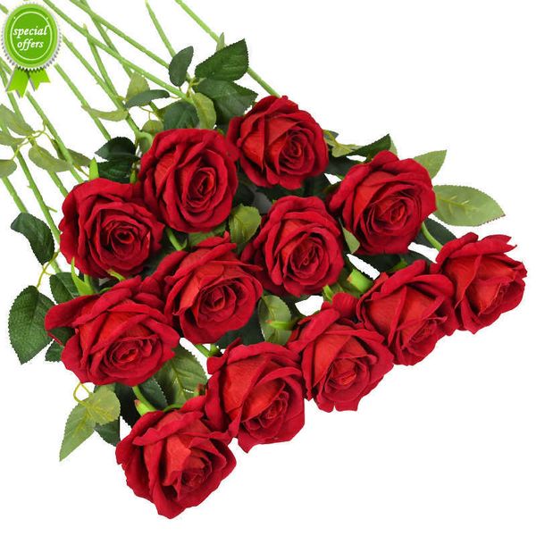 Novo 5/10 Pçs Buquê de Flores Artificiais de Seda Vermelha Rosa Falsa Flor para Casamento Casa Decoração de Mesa Natal Presente do Dia dos Namorados