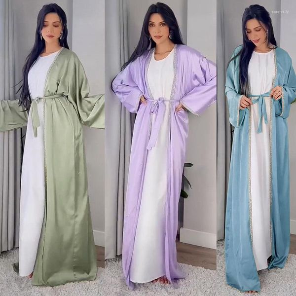 Abbigliamento etnico Cardigan Abito Abaya musulmano Raso di seta di Dubai Solido Manica a pipistrello Caftano Kimono aperto allentato casual Turco islamico