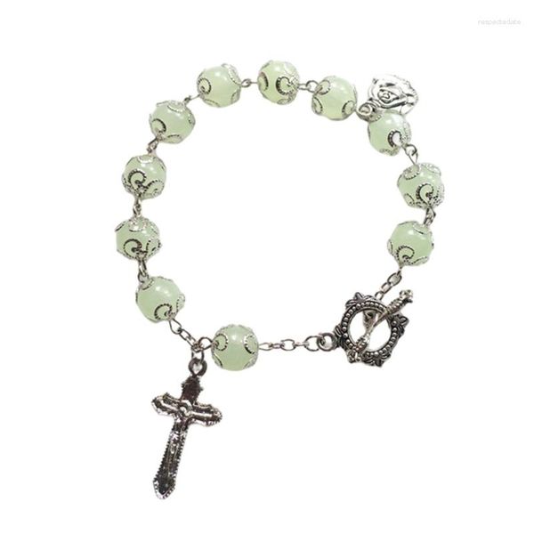 Link Bracciali Bracciale Luminoso Rosario Cattolico Cristo Per Croce Semplice Regalo Donna