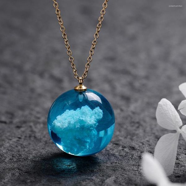 Anhänger Halsketten 2023 Design Transparent Harz Runde Kugel Halskette Für Frauen Mädchen Sky Blue Cloud Kugeln Mode Schmuck Geschenke