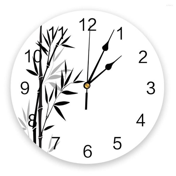 Horloges murales plante noir blanc bambou Style chinois horloge moderne pour la décoration de bureau à domicile salon salle de bain décor montre suspendue