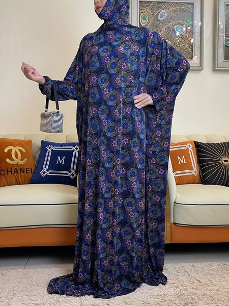 Abbigliamento etnico Donna musulmana con cappuccio Abaya Abito da preghiera turco-africano Abito caftano con stampe floreali Hijab Dubai Abito saudita in Ramadan 230620