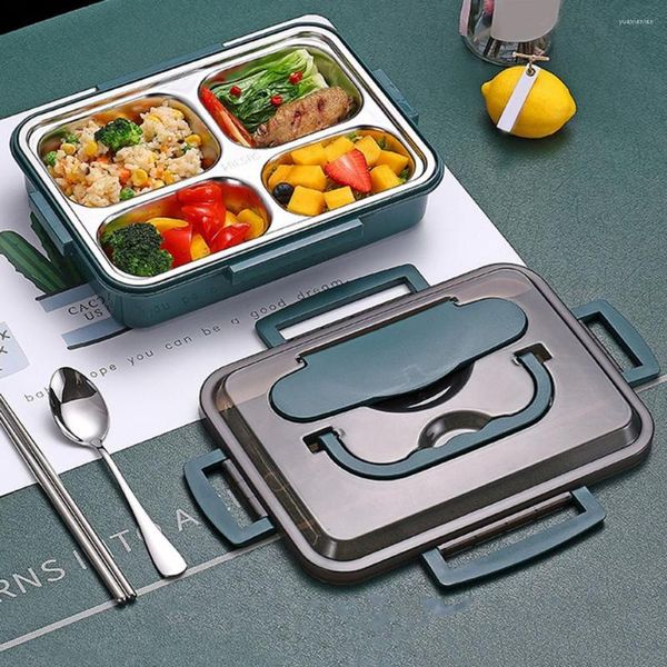 Geschirr-Sets, isolierte Lunchbox mit Löffel, Essstäbchen, mikrowellengeeignetes Fach, Edelstahl, Studentenwohnheim, Bento