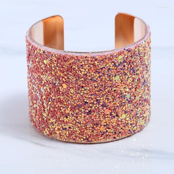 Pulseira brilhante ouro rosa preto lantejoulas pulseiras para mulheres 2023 Punk Wide Open Bracelet Cuff Gift Bangle BangleBangle Raym22