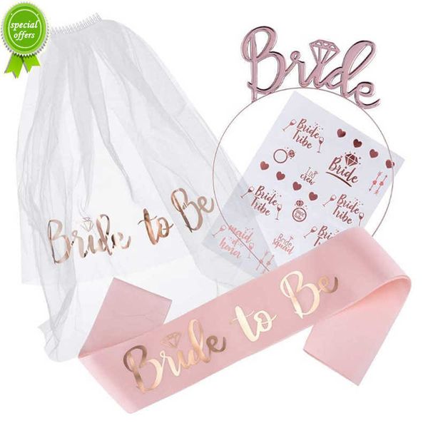 Neue 1Set Braut Zu Sein Schleier Satin Schärpe Hiarband Braut Dusche Hochzeit Dekorationen Tattoo Aufkleber Hen Bachelorette Party liefert