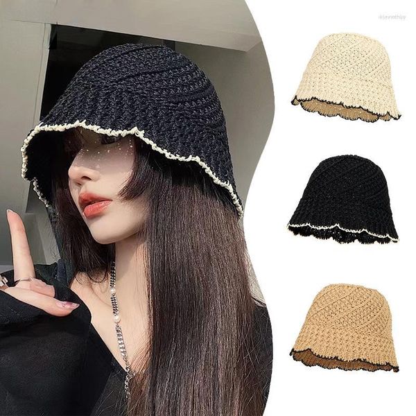 Boinas Twill Weave Hollow Out Bucket Hat Mulher Ao Ar Livre Praia Chapéus de Sol Moda Coreana Verão Dobrável Bob Panamá Pescador Bonés