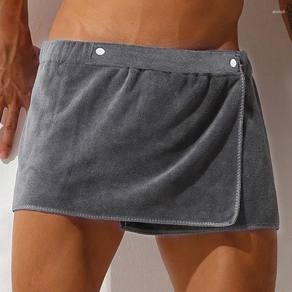 Roupa de dormir masculina Saia de banho sexy Parte de baixo para dormir Pijama de microfibra Roupa de dormir masculina Calça de toalha curta Macio e grosso Roupão de banho culotes