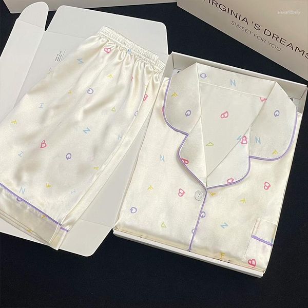 Indumenti da notte da donna Pigiama di seta da donna Completo estivo a maniche corte Camicia da donna Pantaloncini Abiti da notte Carino Pigiama Homewear Raso