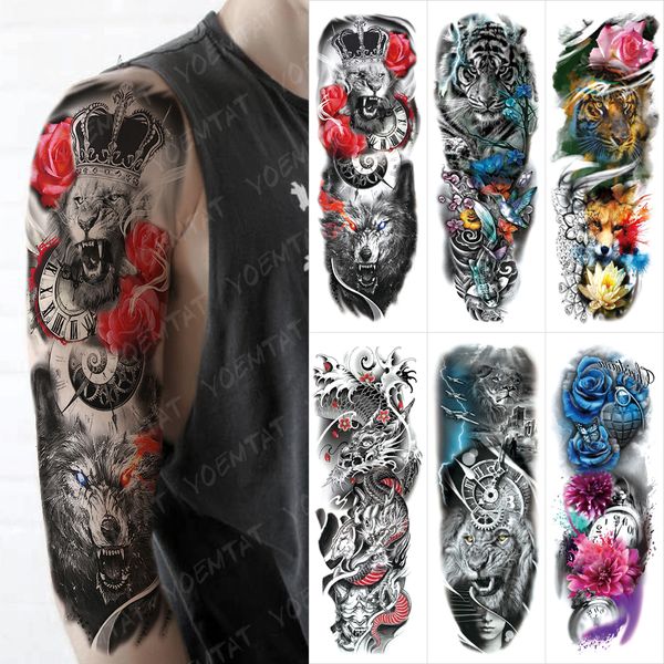 Tatuaggi Temporanei 6 Pezzi Tatuaggio Manica Grande Braccio Colore Tigre Lupo Drago Rosa Impermeabile Autoadesivo Del Tatuaggio Temporaneo Body Art Tatoo Falso Uomo Donna 230621