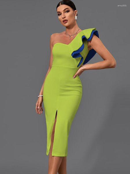 Повседневные платья Ruffle Party Dress 2023 Женщины Green Bodycon Elegant Sexy Midi Evening Club Высококачественный летний день рождения