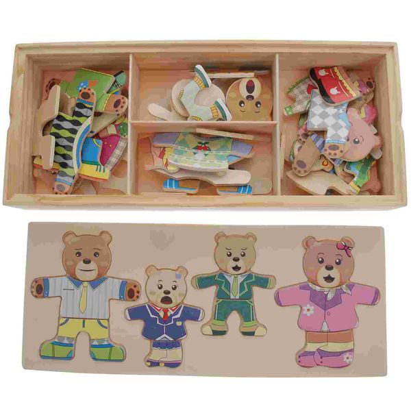 Peças de corpos de boneca 1 conjunto de quebra-cabeça educacional para crianças, animal de madeira, brinquedo, mudança de roupa, urso 230621