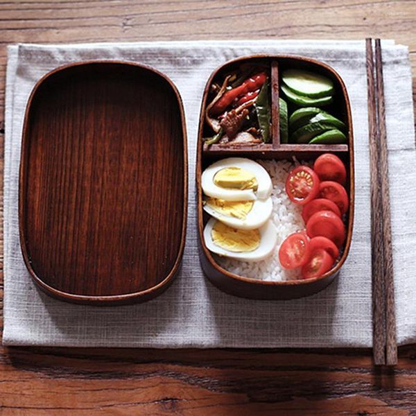 Учебные посуды наборы портативной деревянной ланч -коробки для пикника Японский бенто для школьников Set Set Container