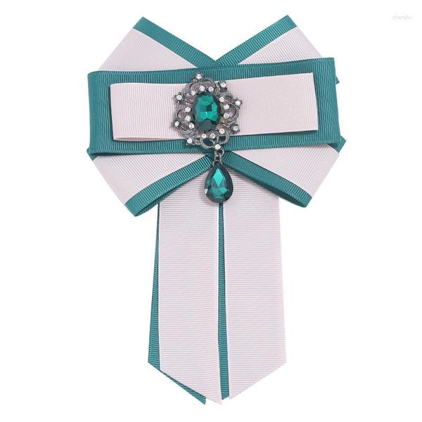 Fliegen Hochwertige Retro Bowtie Große Band Krawatte Brosche Grün Kristall Strass Hochzeit Hemd Kragen Pin Party Schmuck Zubehör