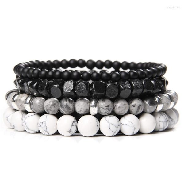 Bracelets porte-bonheur 4 couches perles de pierre naturelle hommes Bracelet multicouche noir lave Onyx Punk bracelets femmes bijoux cadeau