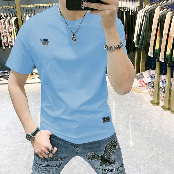 2023 Camiseta Masculina Manga Curta Ice Silk Body Feel Trend Versátil Simples Casual Slim Fit Western Meia Manga Top T-shirt