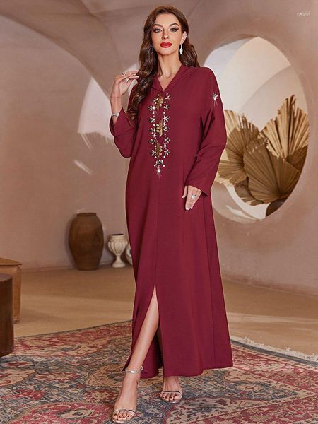 Roupas étnicas Kaftans Abayas Para Mulheres Ramadan Eid Mubarak Vermelho Abaya Dubai Muçulmano Paquistanês Árabe Turquia Islamismo Vestido Longo Robe Marroquino