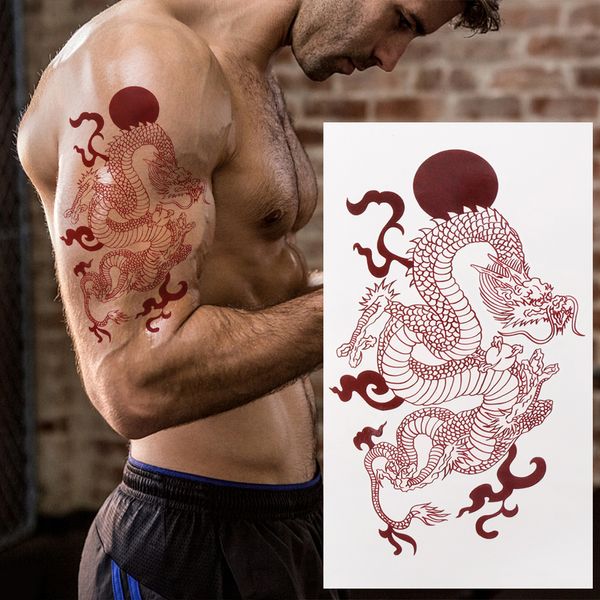 Temporäre Tattoos, wasserdicht, große Größe, roter Drache, temporäre Tattoo-Aufkleber, Drachentotem, Körperkunst, Arm, Fake-Tattoo, Männer und Frauen, Abziehbilder, Tatoos, 1 Stück, 230621