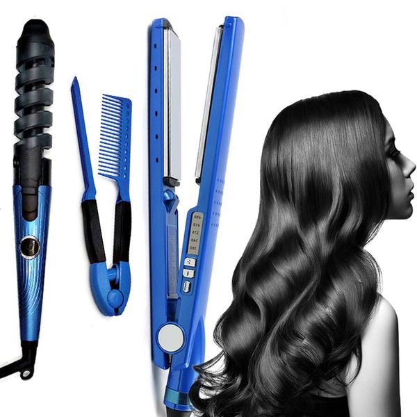 Piastra per capelli 3 in1 Piastra per capelli professionale Set di ferro arricciacapelli Riscaldamento PTC Pettine piatto Ceramica tormalina con digitale Max 230 450 230620