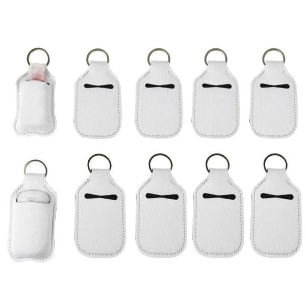 Sublimazione Blanks Ricaricabile Neoprene Hand Sanitizer Holder Favor Cover Chapstick Holders con portachiavi per 30ML Flip Cap Contenitori Bottiglia da viaggio