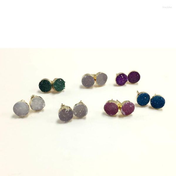 Orecchini a bottone The European Female Piercing Cute 8mm Round Stone Titanium Crystal Quartz Geode Druzy Orecchino Regalo da donna