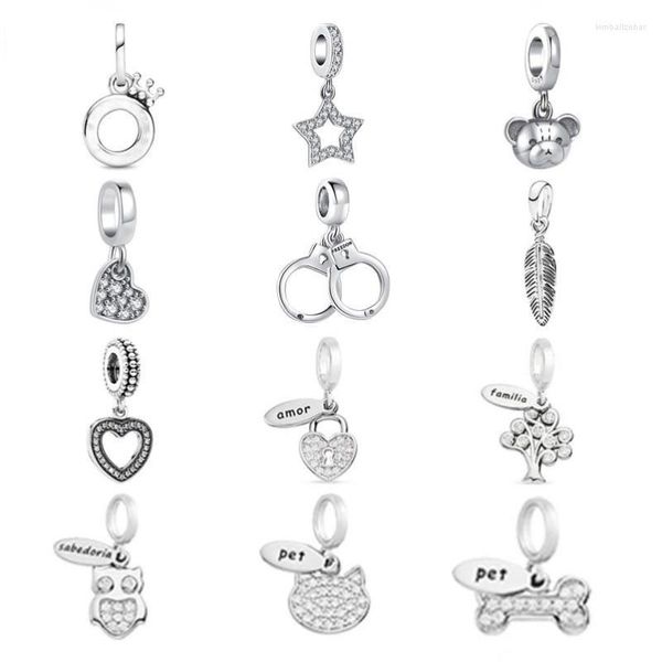 Pietre preziose sciolte Fine 925 Sterling Silver Heart Family Charms Bead Star Dangle Fit Bracciale originale Collana fai-da-te Ciondolo corona da donna