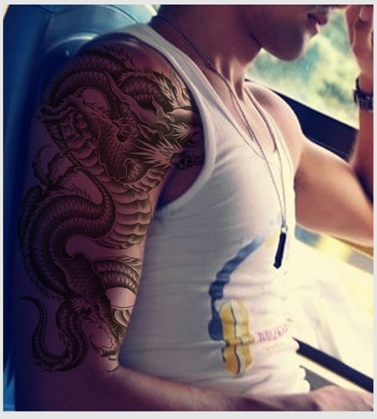 Временные татуировки 10 шт./Лот большой поддельный плечо черный дракон татуировка Временная флэш -тату