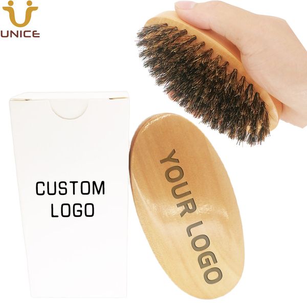 MOQ 50 PCS LOGO personalizzato Spazzole per il viso in legno per barba per capelli in confezione regalo bianca Setola di cinghiale naturale Manico in legno Toelettatura per uomo