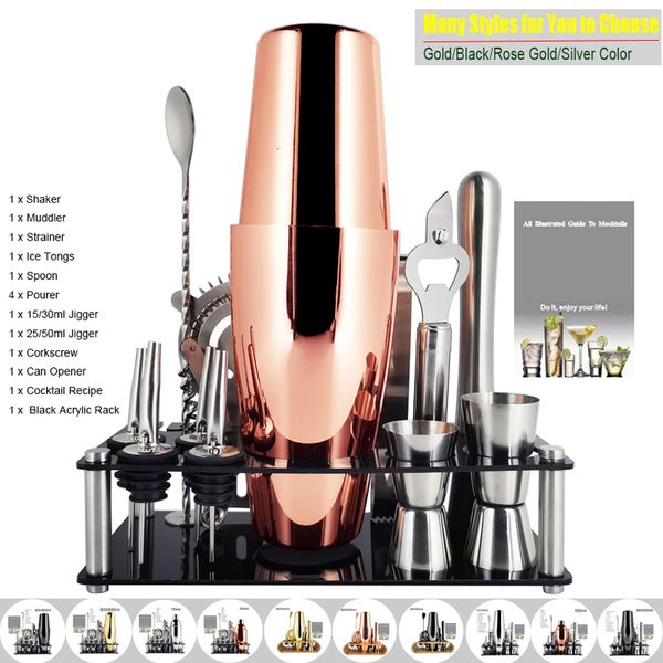 Ferramentas de barra 114 Pcsset 600ml 750ml Aço Inoxidável Coqueteleira Mixer Drink Bartender Browser Kit Bares Conjunto com Rack Suporte para Vinhos 230621