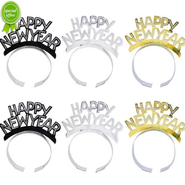 Neue 3/6Pcs Frohes Neues Jahr Stirnband Gold Silber Schwarz Tiara Weihnachten Silvester Party Dekoration Foto Requisiten haar Hoop Ornamente