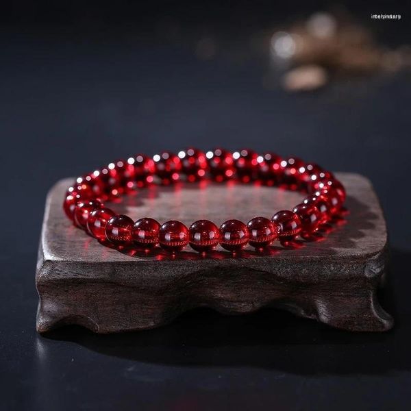 Bracciale con perline di granato trasparente naturale da donna, perline di cristallo tonde elasticizzate da donna, 8 mm