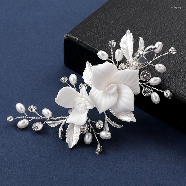 Haarspangen Hochzeit Accessoires Porzellan Blumenkopf Stück Silber Farbe Haarnadel für Bräute Perle Kristall Pin Clip Brautschmuck