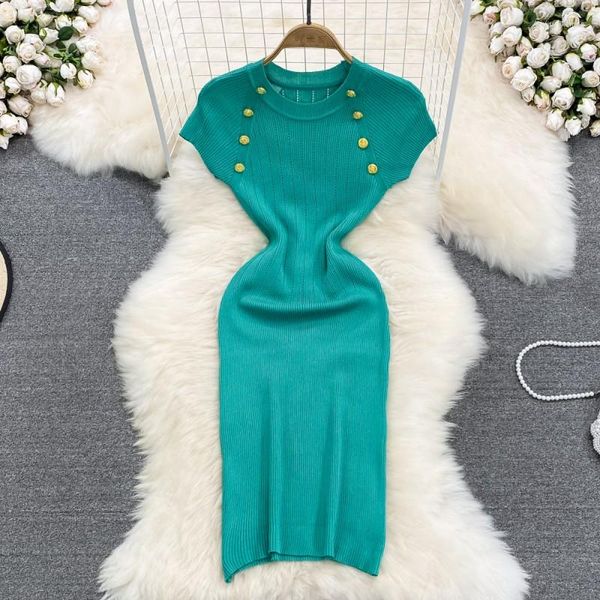 Casual Kleider Koreanische Sommer Runway Oansatz Bodenbildung Frauen Hohe Qualität Elegante Gestrickte Dünne Sexy Kleid Pullover Vestido