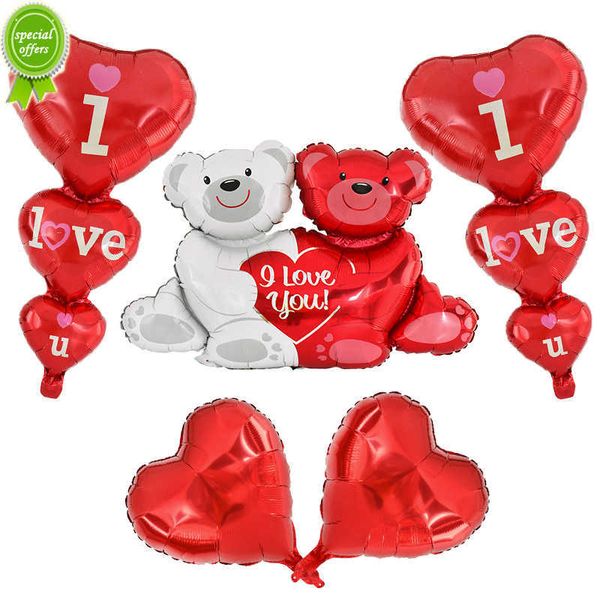 Nuovo 1 set Ti amo Abbraccio Orso Palloncini Foil Cuore Palloncino per Matrimonio San Valentino Decorazione festa Baby Shower Forniture compleanno