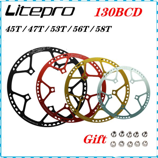 Bisiklet Serbest Tekerlekler Zincirler Litepro Tek Hız 130BCD Katlanır Krankset BMX Zincir Çarkı 45T 47T 53T 56T 58T AL7075 Zincir Tekerleği 170mm Krank Halkası 230621