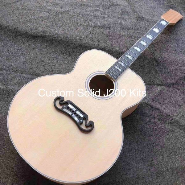 Custom 43 -дюймовый GJ200 Jumbo 5A пламенный кленовый боковой боковой боковой гитара DIY наборы без живописи