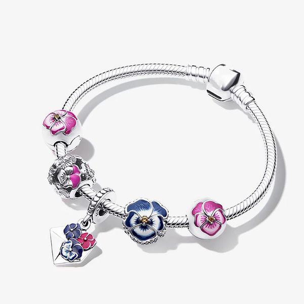 S925 argento colore charms bracciali ciondolo fiore fai da te fit collana pandora gioielli braccialetto di lusso di alta qualità per le donne regalo di fidanzamento all'ingrosso