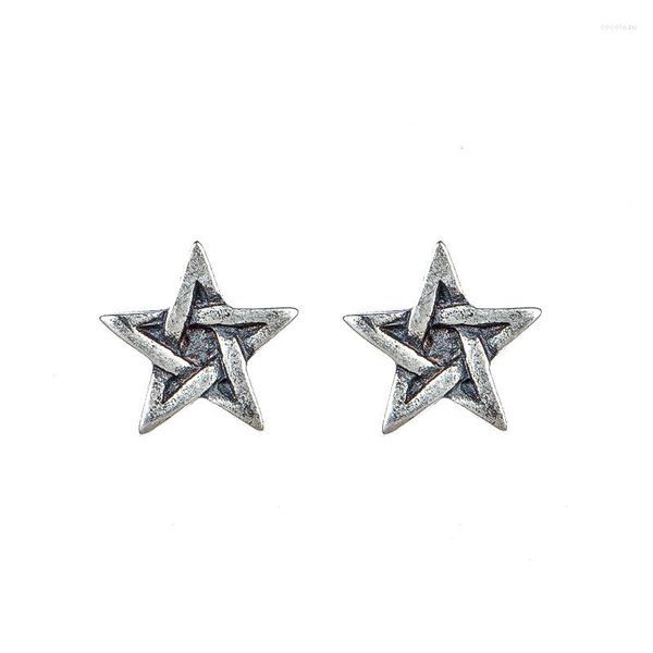 Brincos Stud Prata 925 maciça Brinco estrela de cinco pontas Studs Vintage Antique Color