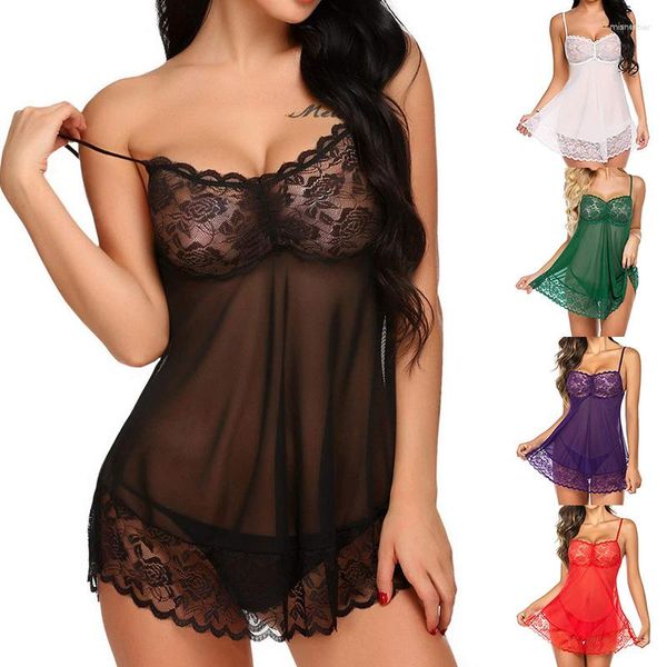 Abiti casual Donna Sexy Lingerie Baby Doll erotico Prospettiva Pigiama in pizzo Seno nudo Porno Bottom Intimo donna