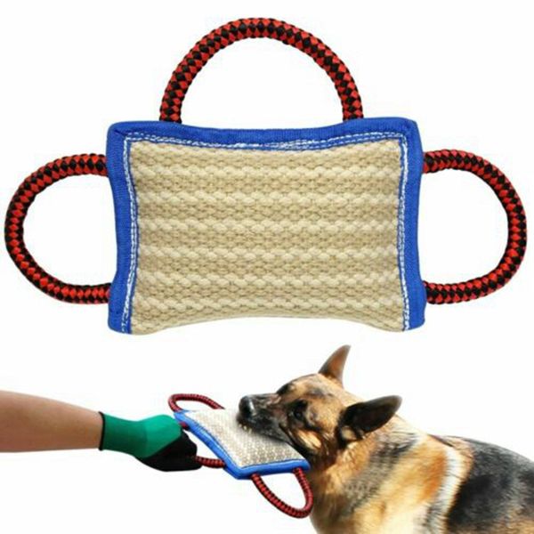 Brinquedo durável para treinamento de cães pequenos, mordedor, travesseiro, mordedor, filhote, brinquedo interativo para animais de estimação com 3 alças