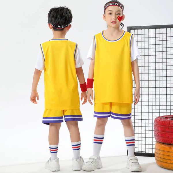 Conjuntos de roupas de uniforme de basquete personalizado para meninos, meninas, shorts de manga curta, conjuntos de 2 peças, uniformes de treinamento de basquete para crianças 230620