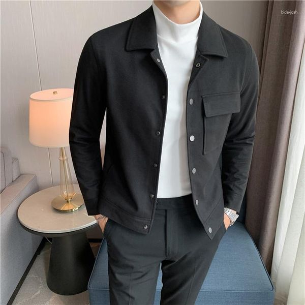 Herrenjacken Herbst- und Wintermode Trendy Boutique Wolljacke Herren Korean Slim Revers Casual Male Solid Color Fit