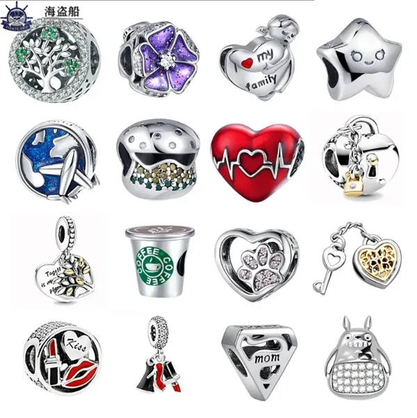 Pandora Charms için Otantik 925 Gümüş Boncuklar Ruj Yıldız Kilit Kilit Şeker Kek Boncuk Cazibesi Bilezik DIY Takı Aksesuarları