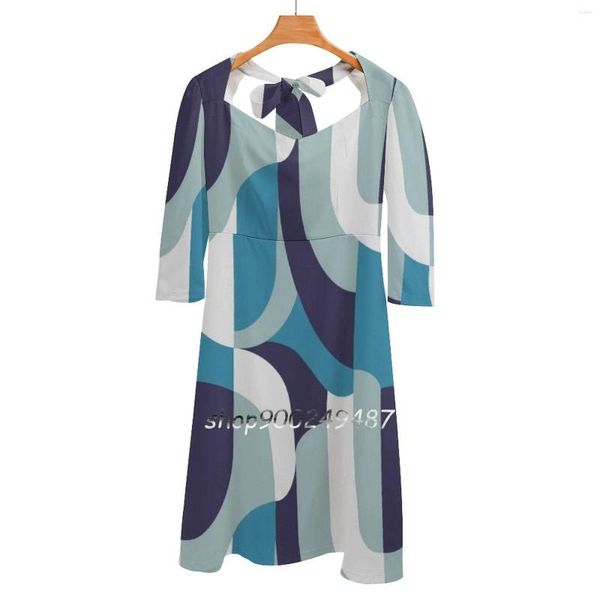 Abiti casual Robins Egg Blue Abstract Retro Pattern Evening Party Midi Abito sexy Donna Dolce One Piece Coreano 1950S 1960S