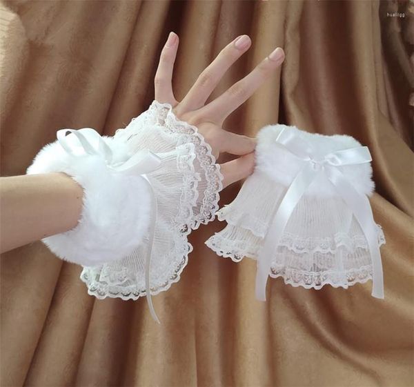 Suprimentos para festas Sweet Lolita Algemas de punho de mão Laço com acabamento de renda Maid Acessórios de cosplay para mulheres e meninas D513