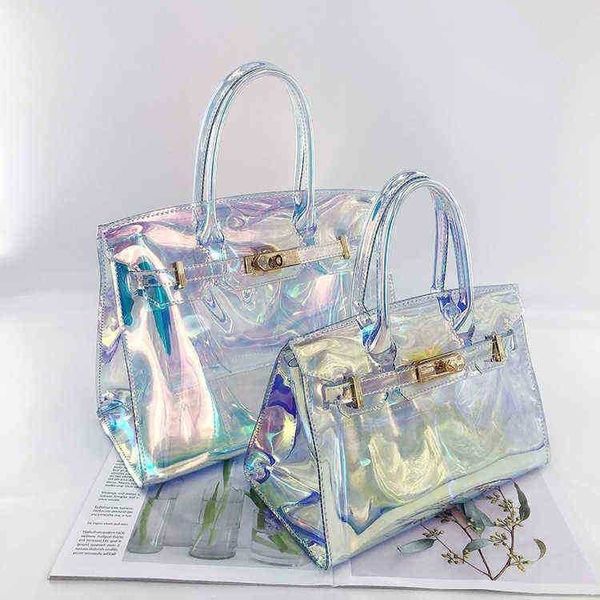 Borse per la spesa Street Jelly Borsa di design trasparente Borsa da spiaggia Mirage laser Pvc Borsa tote portatile One Shoulder Straddle Borse da donna 220514