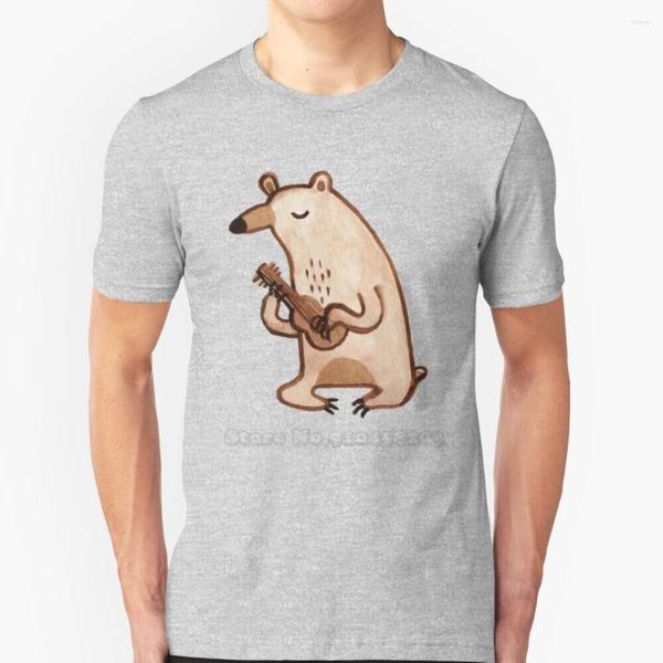 Camiseta Masculina Ukulele Bear Shirt Summer Fashion Casual Cotton Neck Round Uke Guitar Cute Animal Wild Woods