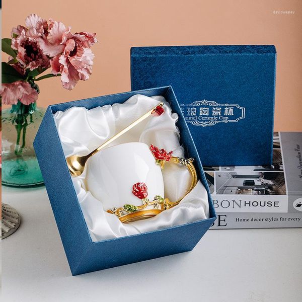 Tassen Teetasse Wasser Geschenkbox Hochtemperaturbeständige Blumenkeramik-Becherflaschen